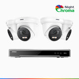 NightChroma™ NCK800 - 4K 8-kanals PoE-övervakningssystem med 4 kameror, f/1,0 superbländare, färgnattseende, 2-kanals 4K-avkodning, person- och fordonsdetektering, intelligent beteendeanalys, inbyggd mikrofon, 124° synfält, hölje helt i metall