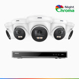 NightChroma™ NCK800 - 4K 8-kanals PoE-övervakningssystem med 5 kameror, f/1,0 superbländare, färgnattseende, 2-kanals 4K-avkodning, person- och fordonsdetektering, intelligent beteendeanalys, inbyggd mikrofon, 124° synfält, hölje helt i metall