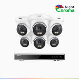 NightChroma™ NCK800 - 4K 8-kanals PoE-övervakningssystem med 6 kameror, f/1,0 superbländare, färgnattseende, 2-kanals 4K-avkodning, person- och fordonsdetektering, intelligent beteendeanalys, inbyggd mikrofon, 124° synfält, hölje helt i metall