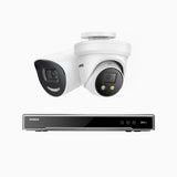 H800X - 4K 8-kanals PoE-övervakningssystem med 1 bulletkamera och 1 turretkamera, 1/1,8" BSI-sensor, f/1,6-bländare (0,003 lux), siren och blixtlarm, tvåvägsljud, smart person- och fordonsdetektering, områdesskydd