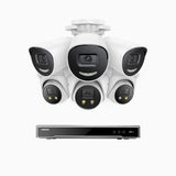 H800X - 4K 8-kanals PoE-övervakningssystem med 3 bulletkameror och 3 turretkameror, 1/1,8" BSI-sensor, f/1,6-bländare (0,003 lux), siren och blixtlarm, tvåvägsljud, smart person- och fordonsdetektering, områdesskydd