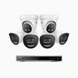 H800X - 4K 8 Channel PoE Security System with 4 Bullet & 2 Turret Cameras, 1/1.8'' BSI Sensor, f/1.6 Aperture (0.003 Lux), Siren & Strobe Alarm,Two-Way Audio, Human & Vehicle Detection, Perimeter Protection, All-Metal Housing