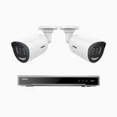 H800X - 4K 8-kanals PoE-övervakningssystem med 2 kameror, 1/1,8" BSI-sensor, f/1,6-bländare (0,003 lux), siren och blixtlarm, tvåvägsljud, smart person- och fordonsdetektering, områdesskydd