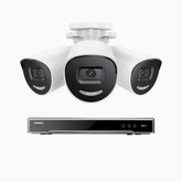 H800X - 4K 8-kanals PoE-övervakningssystem med 3 kameror, 1/1,8" BSI-sensor, f/1,6-bländare (0,003 lux), siren och blixtlarm, tvåvägsljud, smart person- och fordonsdetektering, områdesskydd