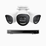H800X - 4K 8-kanals PoE-övervakningssystem med 3 kameror, 1/1,8" BSI-sensor, f/1,6-bländare (0,003 lux), siren och blixtlarm, tvåvägsljud, smart person- och fordonsdetektering, områdesskydd