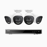 H800X - 4K 8-kanals PoE-övervakningssystem med 4 kameror, 1/1,8" BSI-sensor, f/1,6-bländare (0,003 lux), siren och blixtlarm, tvåvägsljud, smart person- och fordonsdetektering, områdesskydd