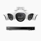 H800X - 4K 8-kanals PoE-övervakningssystem med 5 kameror, 1/1,8" BSI-sensor, f/1,6-bländare (0,003 lux), siren och blixtlarm, tvåvägsljud, smart person- och fordonsdetektering, områdesskydd