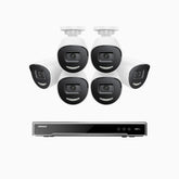 H800X - 4K 8-kanals PoE-övervakningssystem med 6 kameror, 1/1,8" BSI-sensor, f/1,6-bländare (0,003 lux), siren och blixtlarm, tvåvägsljud, smart person- och fordonsdetektering, områdesskydd