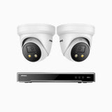 H800X - 4K 8-kanals PoE-övervakningssystem med 2 kameror, 1/1,8" BSI-sensor, f/1,6-bländare (0,003 lux), siren och blixtlarm, tvåvägsljud, smart person- och fordonsdetektering, områdesskydd