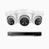 H800X - 4K 8-kanals PoE-övervakningssystem med 3 kameror, 1/1,8" BSI-sensor, f/1,6-bländare (0,003 lux), siren och blixtlarm, tvåvägsljud, smart person- och fordonsdetektering, områdesskydd