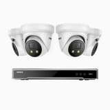H800X - 4K 8-kanals PoE-övervakningssystem med 4 kameror, 1/1,8" BSI-sensor, f/1,6-bländare (0,003 lux), siren och blixtlarm, tvåvägsljud, smart person- och fordonsdetektering, områdesskydd