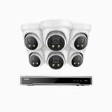 H800X - 4K 8-kanals PoE-övervakningssystem med 6 kameror, 1/1,8" BSI-sensor, f/1,6-bländare (0,003 lux), siren och blixtlarm, tvåvägsljud, smart person- och fordonsdetektering, områdesskydd