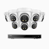 H800X - 4K 8-kanals PoE-övervakningssystem med 8 kameror, 1/1,8" BSI-sensor, f/1,6-bländare (0,003 lux), siren och blixtlarm, tvåvägsljud, smart person- och fordonsdetektering, områdesskydd