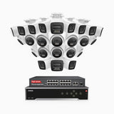 H1200 - 4K 12MP 32-kanals PoE-övervakningssystem med 12 bulletkameror och 12 turretkameror, färg- och IR-nattsyn, smart person- och fordonsdetektering, H.265+, inbyggd mikrofon, IP67