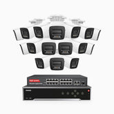 H800 - 4K 32-kanals PoE-övervakningssystem med 16 kameror, smart person- och fordonsdetektering, färg- och IR-nattsyn, inbyggd mikrofon, RTSP-stöd, 16-portars PoE-switch ingår