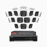 H800 - 4K 32-kanals PoE-övervakningssystem med 16 kameror, smart person- och fordonsdetektering, färg- och IR-nattsyn, inbyggd mikrofon, RTSP-stöd, 16-portars PoE-switch ingår