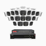 H800 - 4K 32-kanals PoE-övervakningssystem med 20 kameror, smart person- och fordonsdetektering, färg- och IR-nattsyn, inbyggd mikrofon, RTSP-stöd, 16-portars PoE-switch ingår