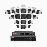 H1200 - 4K 12MP 32-kanals PoE-övervakningssystem med 24 kameror, färg- och IR-nattsyn, smart person- och fordonsdetektering, H.265+, inbyggd mikrofon, IP67