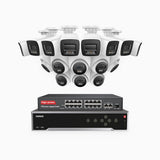 H1200 - 4K 12MP 32-kanals PoE-övervakningssystem med 8 bulletkameror och 8 turretkameror, färg- och IR-nattsyn, smart person- och fordonsdetektering, H.265+, inbyggd mikrofon, IP67