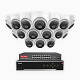 H1200 - 4K 12MP 32-kanals PoE-övervakningssystem med 16 kameror, färg- och IR-nattsyn, smart person- och fordonsdetektering, H.265+, inbyggd mikrofon, IP67