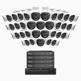 H800X - 4K 64-kanals PoE-övervakningssystem med 40 kameror, 1/1,8" BSI-sensor, f/1,6-bländare (0,003 lux), siren och blixtlarm, tvåvägsljud, smart person- och fordonsdetektering, områdesskydd