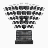 H800X - 4K 64-kanals PoE-övervakningssystem med 48 kameror, 1/1,8" BSI-sensor, f/1,6-bländare (0,003 lux), siren och blixtlarm, tvåvägsljud, smart person- och fordonsdetektering, områdesskydd