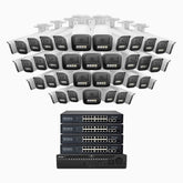 HZ804 - 4K 64-kanals PoE-övervakningssystem med 40 kameror, 4× optisk zoom, motoriserat varifokalobjektiv (2,8–12 mm), smart dubbelljus-nattsyn, rörelsedetektering 2.0, inbyggd mikrofon, siren och blixtlarm, uppgraderad version