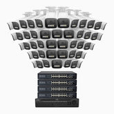HZ804 - 4K 64-kanals PoE-övervakningssystem med 48 kameror, 4× optisk zoom, motoriserat varifokalobjektiv (2,8–12 mm), smart dubbelljus-nattsyn, rörelsedetektering 2.0, inbyggd mikrofon, siren och blixtlarm, uppgraderad version