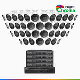 NightChroma™ NCK800 - 4K 64-kanals PoE-övervakningssystem med 40 kameror, f/1,0 superbländare, färgnattseende, 2-kanals 4K-avkodning, person- och fordonsdetektering, intelligent beteendeanalys, inbyggd mikrofon, 124° synfält, hölje helt i metall