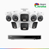 NightChroma™ NCK800 - 4K 16-kanals PoE-övervakningssystem med 4 bullet- och 4 turretkameror, f/1,0 superbländare, färgnattseende, 2-kanals 4K-avkodning, person- och fordonsdetektering, intelligent beteendeanalys, inbyggd mikrofon, 124° synfält