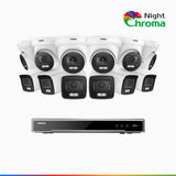NightChroma™ NCK800 - 4K 16-kanals PoE-övervakningssystem med 6 bullet- och 6 turretkameror, f/1,0 superbländare, färgnattseende, 2-kanals 4K-avkodning, person- och fordonsdetektering, intelligent beteendeanalys, inbyggd mikrofon, 124° synfält