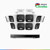 NightChroma™ NCK800 - 4K 16-kanals PoE-övervakningssystem med 10 kameror, f/1,0 superbländare, färgnattseende, 2-kanals 4K-avkodning, person- och fordonsdetektering, intelligent beteendeanalys, inbyggd mikrofon, 124° synfält, hölje helt i metall