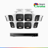 NightChroma™ NCK800 - 4K 16-kanals PoE-övervakningssystem med 10 kameror, f/1,0 superbländare, färgnattseende, 2-kanals 4K-avkodning, person- och fordonsdetektering, intelligent beteendeanalys, inbyggd mikrofon, 124° synfält, hölje helt i metall