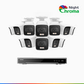 NightChroma™ NCK800 - 4K 16-kanals PoE-övervakningssystem med 12 kameror, f/1,0 superbländare, färgnattseende, 2-kanals 4K-avkodning, person- och fordonsdetektering, intelligent beteendeanalys, inbyggd mikrofon, 124° synfält, hölje helt i metall