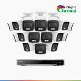 NightChroma™ NCK800 - 4K 16-kanals PoE-övervakningssystem med 16 kameror, f/1,0 superbländare, färgnattseende, 2-kanals 4K-avkodning, person- och fordonsdetektering, intelligent beteendeanalys, inbyggd mikrofon, 124° synfält, hölje helt i metall