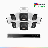 NightChroma™ NCK800 - 4K 16-kanals PoE-övervakningssystem med 8 kameror, f/1,0 superbländare, färgnattseende, 2-kanals 4K-avkodning, person- och fordonsdetektering, intelligent beteendeanalys, inbyggd mikrofon, 124° synfält, hölje helt i metall