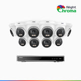 NightChroma™ NCK800 - 4K 16-kanals PoE-övervakningssystem med 10 kameror, f/1,0 superbländare, färgnattseende, 2-kanals 4K-avkodning, person- och fordonsdetektering, intelligent beteendeanalys, inbyggd mikrofon, 124° synfält, hölje helt i metall