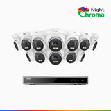 NightChroma™ NCK800 - 4K 16-kanals PoE-övervakningssystem med 12 kameror, f/1,0 superbländare, färgnattseende, 2-kanals 4K-avkodning, person- och fordonsdetektering, intelligent beteendeanalys, inbyggd mikrofon, 124° synfält, hölje helt i metall