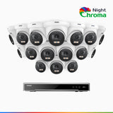 NightChroma™ NCK800 - 4K 16-kanals PoE-övervakningssystem med 16 kameror, f/1,0 superbländare, färgnattseende, 2-kanals 4K-avkodning, person- och fordonsdetektering, intelligent beteendeanalys, inbyggd mikrofon, 124° synfält, hölje helt i metall