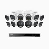 H800X - 4K 16 Channel PoE Security System with 10 Bullet & 2 Turret Cameras, 1/1.8'' BSI Sensor, f/1.6 Aperture (0.003 Lux), Siren & Strobe Alarm,Two-Way Audio, Human & Vehicle Detection, Perimeter Protection, All-Metal Housing