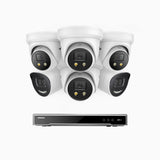 H800X - 4K 16 Channel PoE Security System with 2 Bullet & 4 Turret Cameras, 1/1.8'' BSI Sensor, f/1.6 Aperture (0.003 Lux), Siren & Strobe Alarm,Two-Way Audio, Human & Vehicle Detection, Perimeter Protection, All-Metal Housing