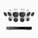 H800X - 4K 16 Channel PoE Security System with 6 Bullet & 4 Turret Cameras, 1/1.8'' BSI Sensor, f/1.6 Aperture (0.003 Lux), Siren & Strobe Alarm,Two-Way Audio, Human & Vehicle Detection, Perimeter Protection, All-Metal Housing