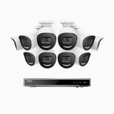H800X - 4K 16-kanals PoE-övervakningssystem med 10 kameror, 1/1,8" BSI-sensor, f/1,6-bländare (0,003 lux), siren och blixtlarm, tvåvägsljud, smart person- och fordonsdetektering, områdesskydd
