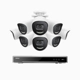 H800X - 4K 16-kanals PoE-övervakningssystem med 8 kameror, 1/1,8" BSI-sensor, f/1,6-bländare (0,003 lux), siren och blixtlarm, tvåvägsljud, smart person- och fordonsdetektering, områdesskydd