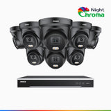 NightChroma™ NCK800 - 4K 16-kanals PoE-övervakningssystem med 8 kameror, f/1,0 superbländare, färgnattseende, 2-kanals 4K-avkodning, person- och fordonsdetektering, intelligent beteendeanalys, inbyggd mikrofon, 124° synfält, hölje helt i metall