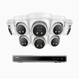 H800X - 4K 16-kanals PoE-övervakningssystem med 8 kameror, 1/1,8" BSI-sensor, f/1,6-bländare (0,003 lux), siren och blixtlarm, tvåvägsljud, smart person- och fordonsdetektering, områdesskydd