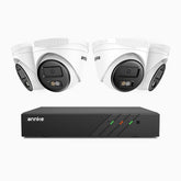H500 - 3K Super HD 8-kanals PoE-övervakningssystem med 4 kameror, smart nattseende med dubbla ljuskällor, 3072 × 1728 vid 20 fps, smart person- och fordonsdetektering, inbyggd mikrofon, IP67