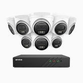 H500 - 3K Super HD 8-kanals PoE-övervakningssystem med 8 kameror, smart nattseende med dubbla ljuskällor, 3072 × 1728 vid 20 fps, smart person- och fordonsdetektering, inbyggd mikrofon, IP67