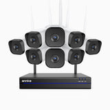 WS800 - 4K 8MP 16-kanals trådlöst Wi-Fi-övervakningssystem med 8 kameror, 2,4/5,8 GHz Dual-Band WiFi Pro, persondetektering, tvåvägsljud, mörkerseende, kompatibelt med Alexa