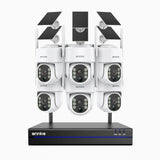 WBS400 - 4 MP 8-kanals trådlöst övervakningssystem med 6 kameror, dubbelbands-WiFi, batteri- och soldrift, tvåvägsljud, rörelsedetektering, 270° panorering, 90° lutning, Alexa